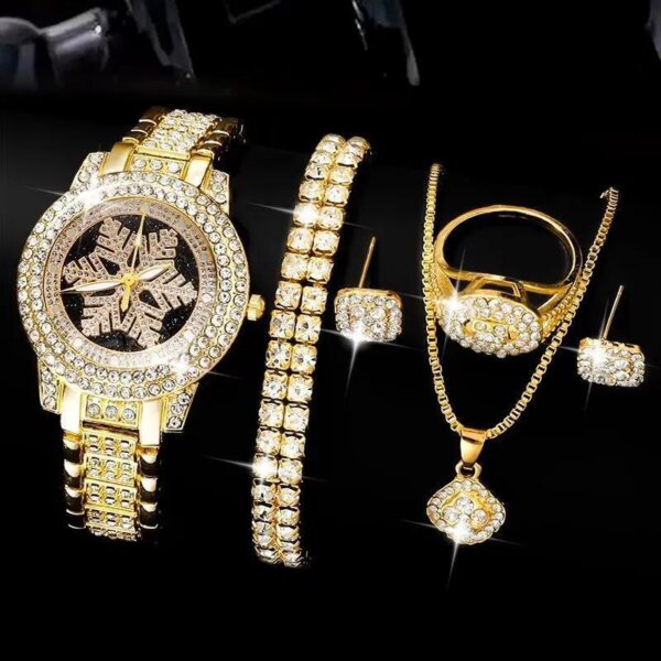 Snowflake Pattern Watch Luxury Full Rhinestone Jewelry Five-piece Set - Image 2