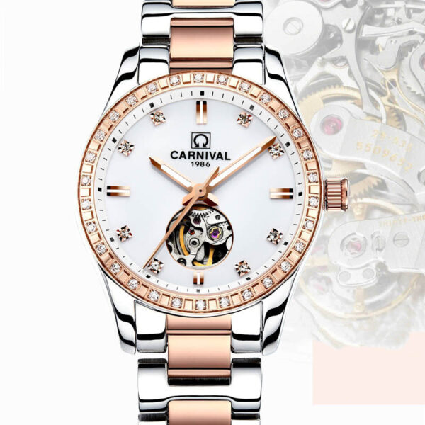 Female Automatic Mechanical Watch Fashion Trend Rose Gold Waterproof Brand Diamond - Image 5