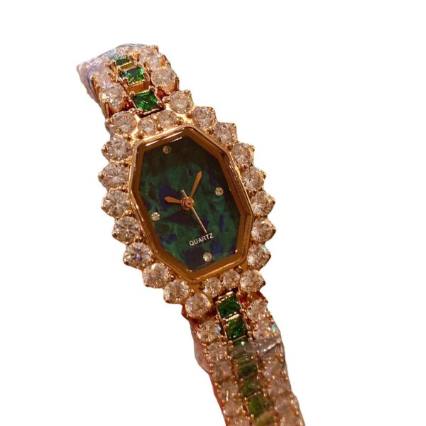 Dial Wine Barrel Type Full Diamond Green Watch - Image 5