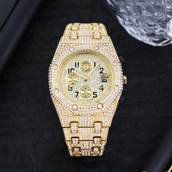 Full Diamond Three-eye Timing Sports Quartz Men's Watch - Image 2