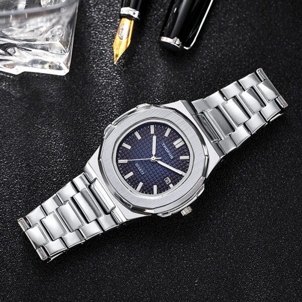 Luminous Waterproof Steel Belt Quartz Watch With Calendar - Image 8