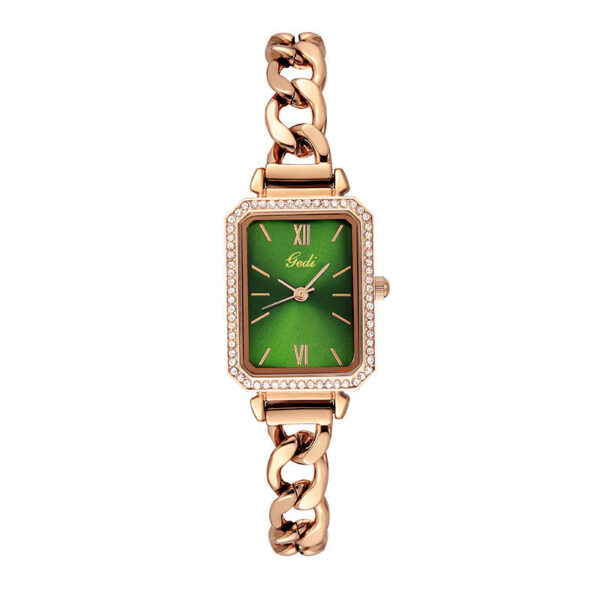 Luxury Rhinestone Denim With Small Green Watch - Image 5