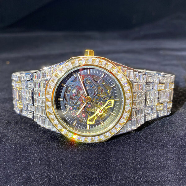 Hip Hop Full Square Diamond Luminous Hollow Mechanical Ladies Watch - Image 4