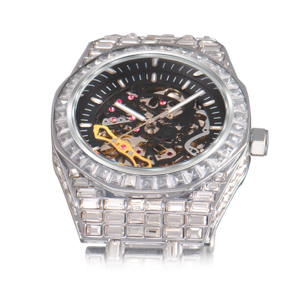 Hip Hop Full Square Diamond Luminous Hollow Mechanical Ladies Watch - Image 6