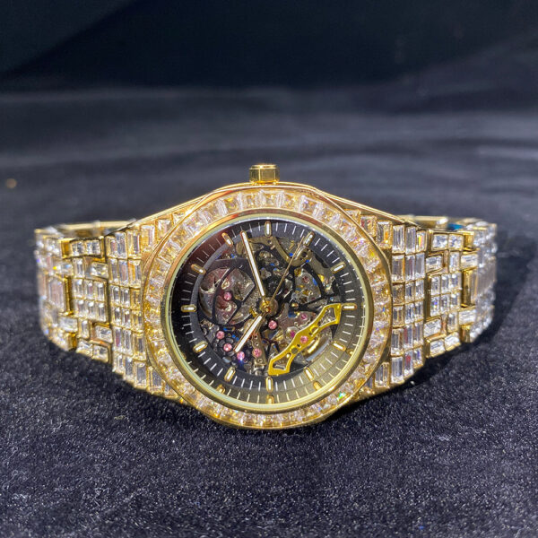 Hip Hop Full Square Diamond Luminous Hollow Mechanical Ladies Watch