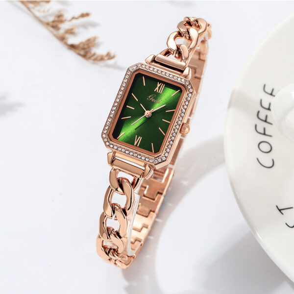 Luxury Rhinestone Denim With Small Green Watch - Image 2