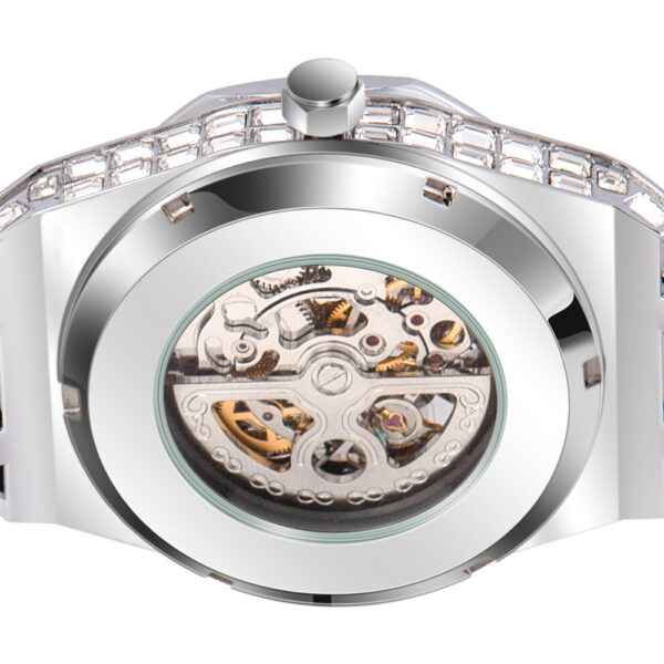 Hip Hop Full Square Diamond Luminous Hollow Mechanical Ladies Watch - Image 3