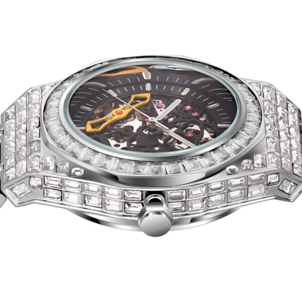 Hip Hop Full Square Diamond Luminous Hollow Mechanical Ladies Watch - Image 10