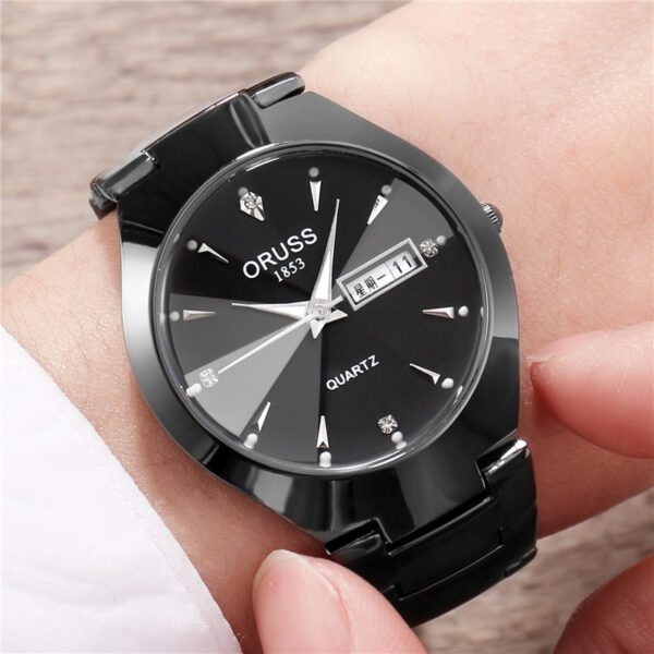 Tungsten Steel Color Waterproof Fashion Student Couple Calendar Quartz Watch - Image 2