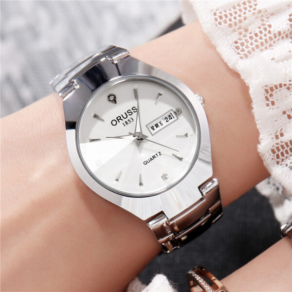 Tungsten Steel Color Waterproof Fashion Student Couple Calendar Quartz Watch - Image 8