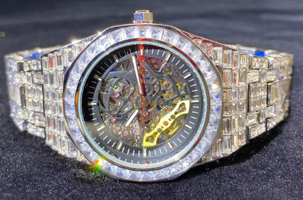 Hip Hop Full Square Diamond Luminous Hollow Mechanical Ladies Watch - Image 7