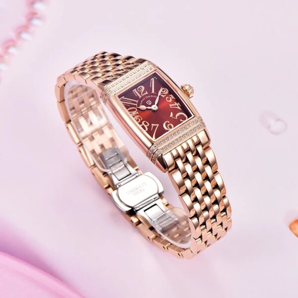 Women's Fashion Shell Face Square Quartz Watch With Diamonds - Image 3