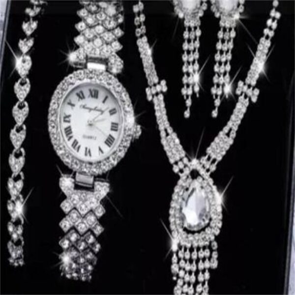 Diamond Luxury Bracelet Watch Set Ladies - Image 7