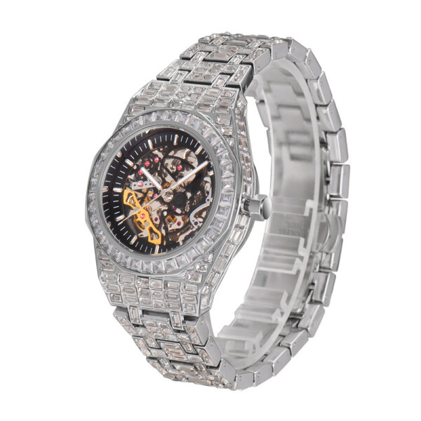 Hip Hop Full Square Diamond Luminous Hollow Mechanical Ladies Watch - Image 9