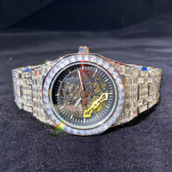 Hip Hop Full Square Diamond Luminous Hollow Mechanical Ladies Watch - Image 2