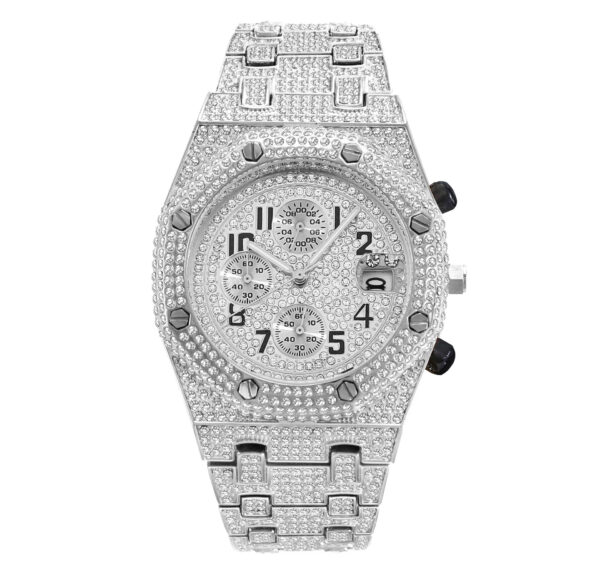 Full Diamond Three-eye Timing Sports Quartz Men's Watch - Image 8